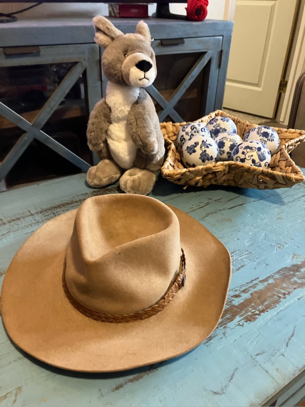Akubra Tan Wide-Brim leather Hat with Braided Band - Snowy River